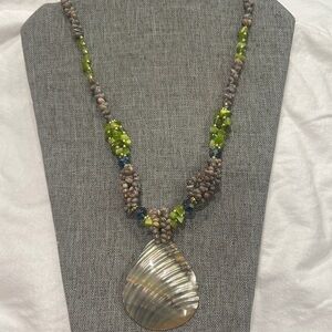 Elegant Shell Pendant Necklace with Green Accents